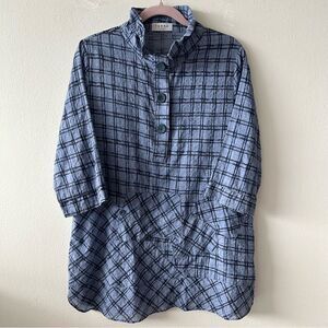 Terra Sj Apparel Women's Stand Up Collar Lagenlook 2/3 Sleeves Shirt Blue/Navy